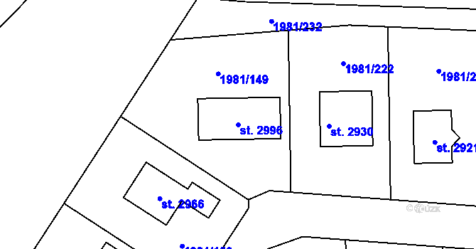 Parcela st. 2996 v KÚ Litice u Plzně, Katastrální mapa
