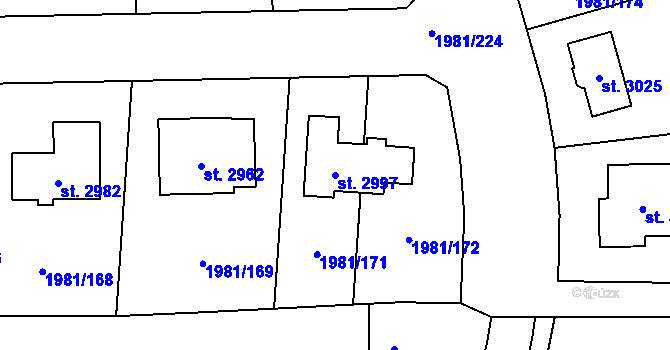 Parcela st. 2997 v KÚ Litice u Plzně, Katastrální mapa