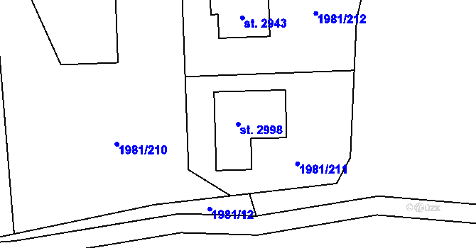 Parcela st. 2998 v KÚ Litice u Plzně, Katastrální mapa