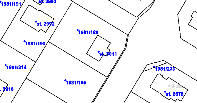 Parcela st. 3011 v KÚ Litice u Plzně, Katastrální mapa