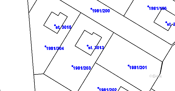 Parcela st. 3013 v KÚ Litice u Plzně, Katastrální mapa