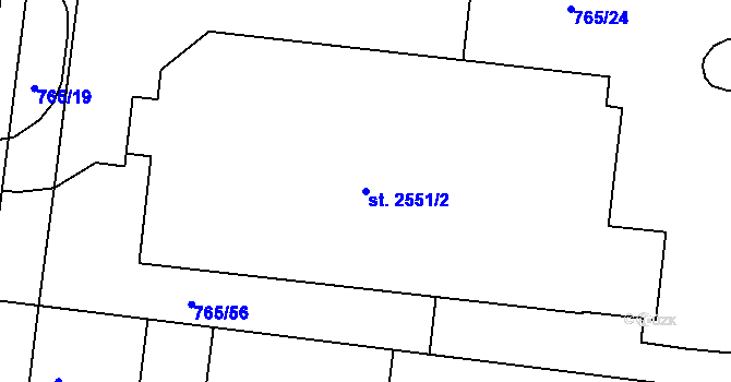 Parcela st. 2551/2 v KÚ Litice u Plzně, Katastrální mapa