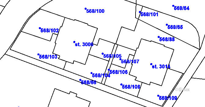 Parcela st. 568/105 v KÚ Litice u Plzně, Katastrální mapa