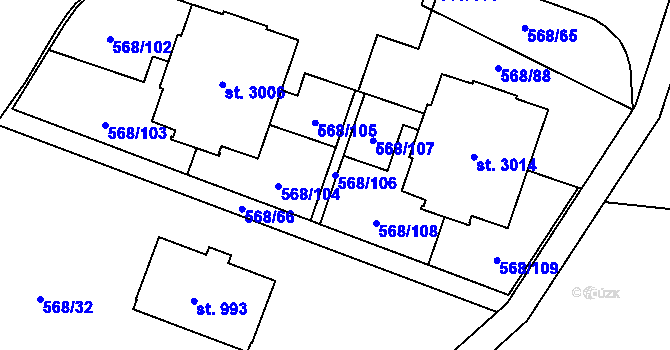 Parcela st. 568/106 v KÚ Litice u Plzně, Katastrální mapa