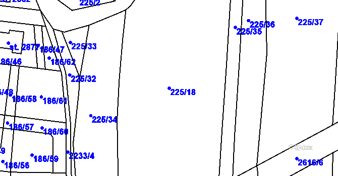 Parcela st. 225/18 v KÚ Litice u Plzně, Katastrální mapa