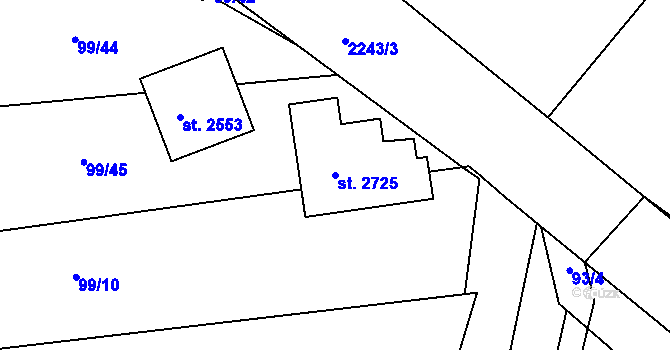 Parcela st. 2725 v KÚ Litice u Plzně, Katastrální mapa