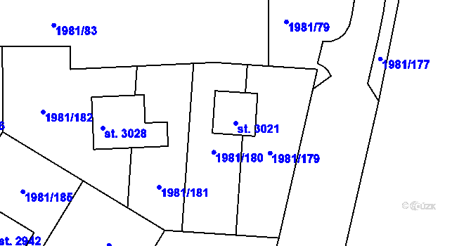 Parcela st. 3021 v KÚ Litice u Plzně, Katastrální mapa
