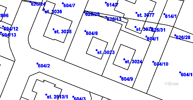 Parcela st. 3023 v KÚ Litice u Plzně, Katastrální mapa