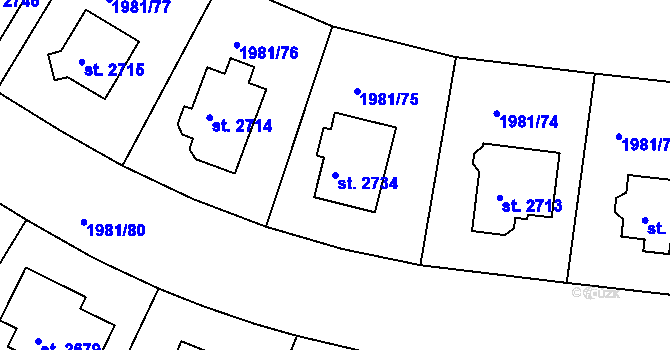 Parcela st. 2734 v KÚ Litice u Plzně, Katastrální mapa
