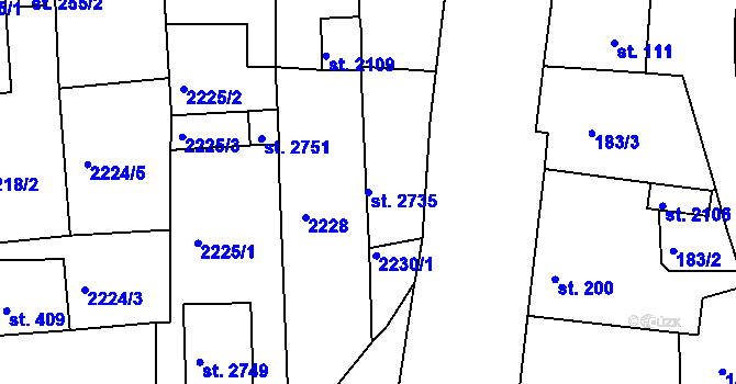 Parcela st. 2735 v KÚ Litice u Plzně, Katastrální mapa
