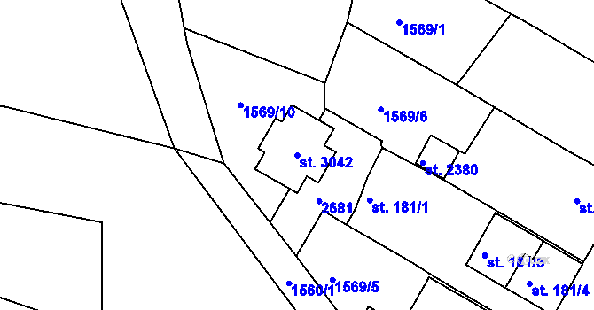 Parcela st. 3042 v KÚ Litice u Plzně, Katastrální mapa