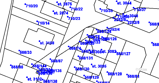 Parcela st. 568/123 v KÚ Litice u Plzně, Katastrální mapa