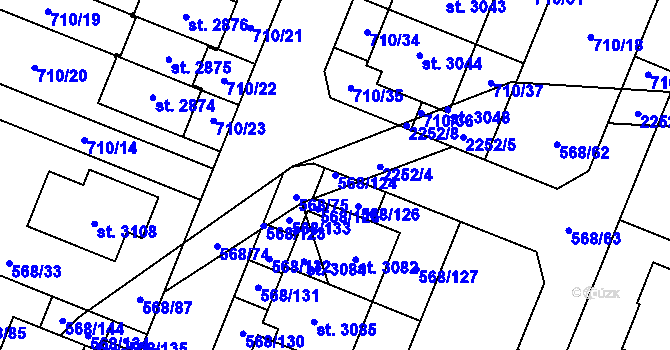 Parcela st. 568/124 v KÚ Litice u Plzně, Katastrální mapa