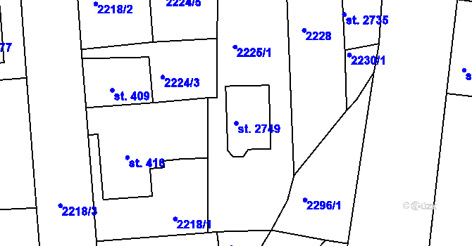 Parcela st. 2749 v KÚ Litice u Plzně, Katastrální mapa