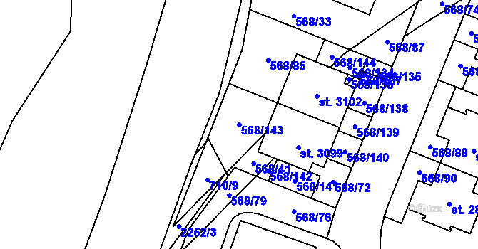 Parcela st. 568/143 v KÚ Litice u Plzně, Katastrální mapa