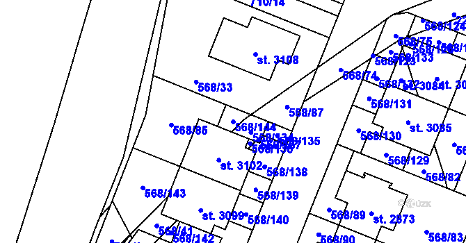 Parcela st. 568/144 v KÚ Litice u Plzně, Katastrální mapa