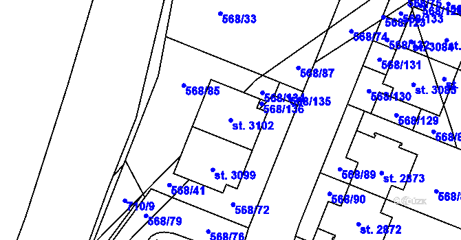 Parcela st. 3102 v KÚ Litice u Plzně, Katastrální mapa