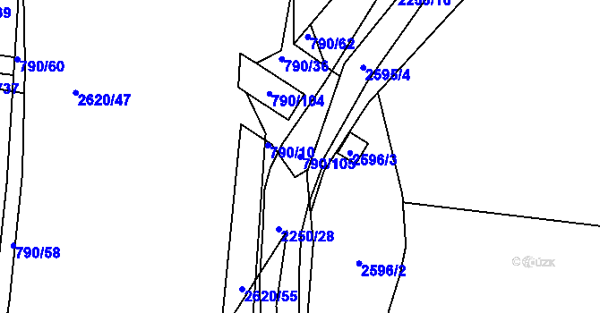 Parcela st. 790/105 v KÚ Litice u Plzně, Katastrální mapa