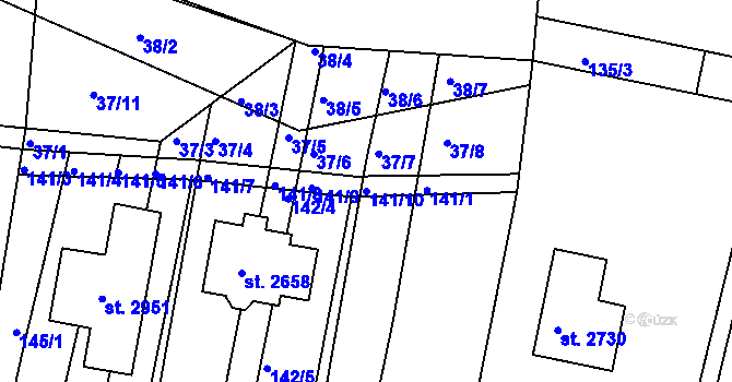 Parcela st. 141/10 v KÚ Litice u Plzně, Katastrální mapa