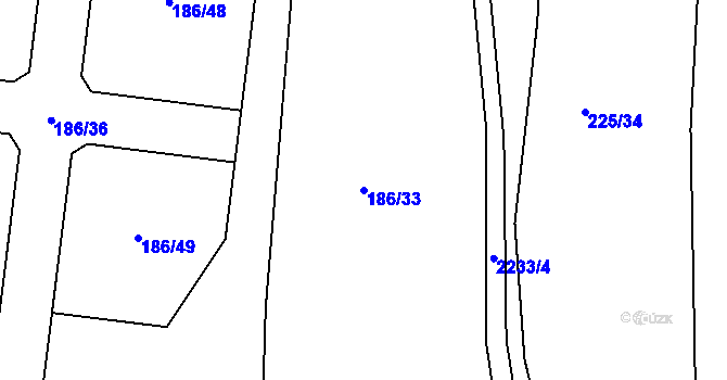 Parcela st. 186/33 v KÚ Litice u Plzně, Katastrální mapa