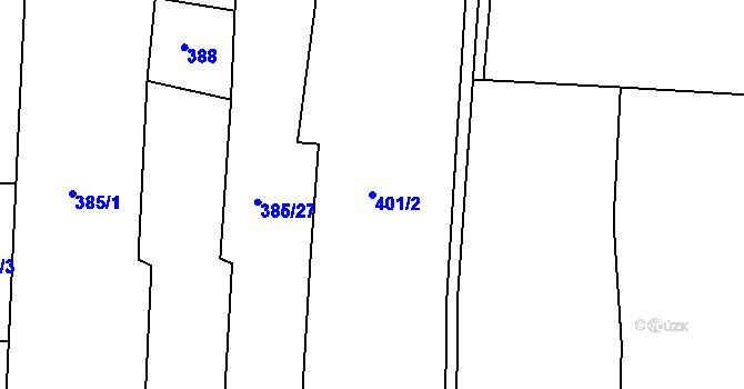Parcela st. 401/2 v KÚ Litice u Plzně, Katastrální mapa