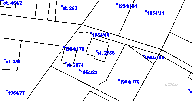 Parcela st. 2756 v KÚ Litice u Plzně, Katastrální mapa