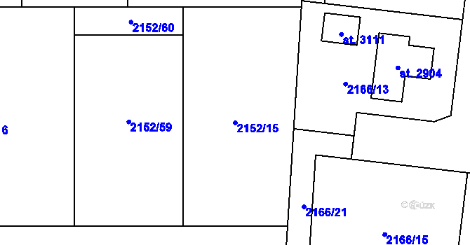 Parcela st. 2152/15 v KÚ Litice u Plzně, Katastrální mapa