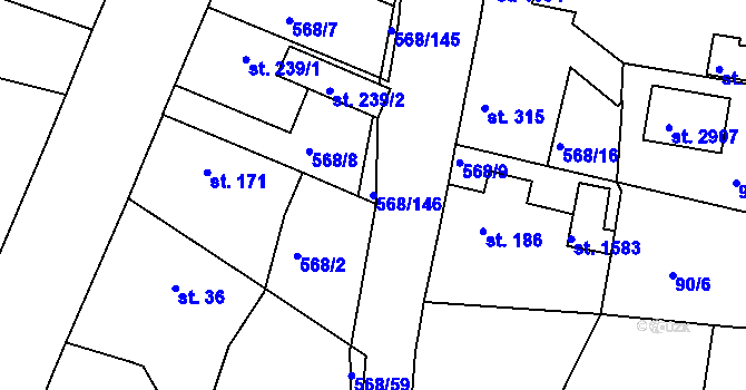 Parcela st. 568/146 v KÚ Litice u Plzně, Katastrální mapa
