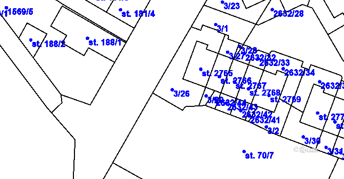 Parcela st. 3/26 v KÚ Litice u Plzně, Katastrální mapa