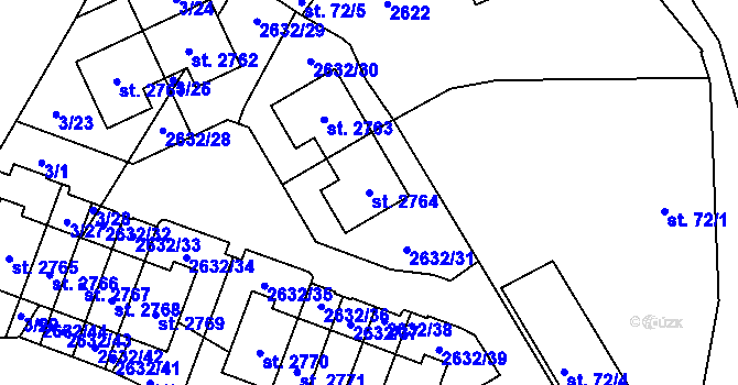 Parcela st. 2764 v KÚ Litice u Plzně, Katastrální mapa