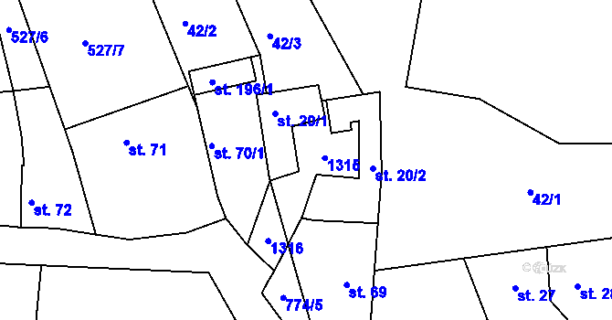 Parcela st. 20/3 v KÚ Pnětluky, Katastrální mapa