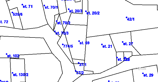 Parcela st. 69 v KÚ Pnětluky, Katastrální mapa
