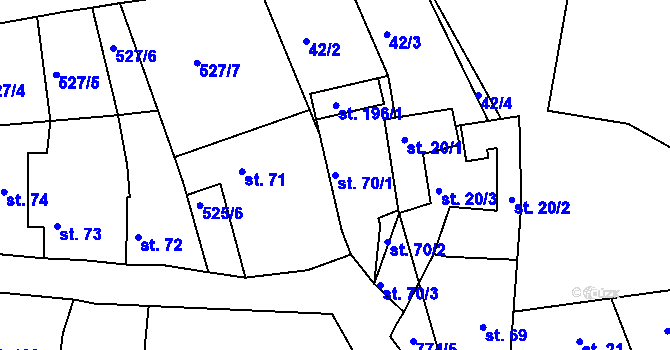 Parcela st. 70/1 v KÚ Pnětluky, Katastrální mapa