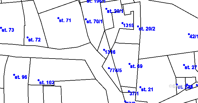 Parcela st. 70/3 v KÚ Pnětluky, Katastrální mapa