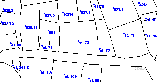 Parcela st. 73 v KÚ Pnětluky, Katastrální mapa