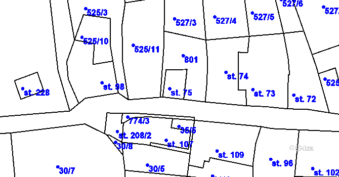 Parcela st. 75 v KÚ Pnětluky, Katastrální mapa