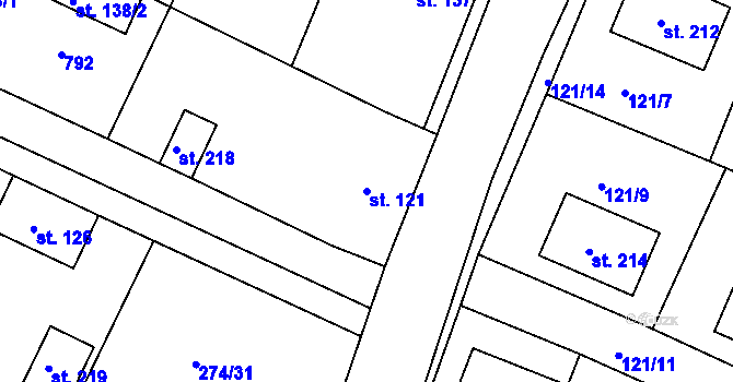 Parcela st. 121 v KÚ Pnětluky, Katastrální mapa