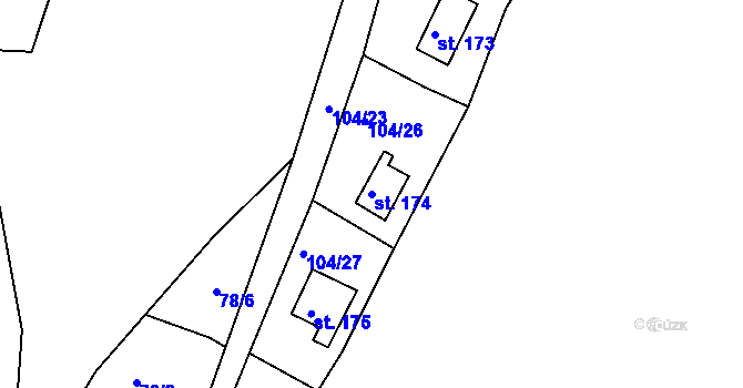 Parcela st. 174 v KÚ Pnětluky, Katastrální mapa