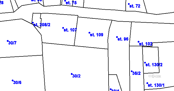 Parcela st. 30/4 v KÚ Pnětluky, Katastrální mapa