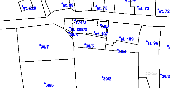 Parcela st. 30/5 v KÚ Pnětluky, Katastrální mapa