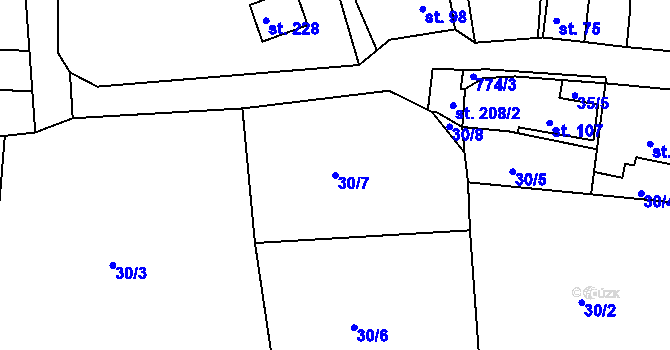 Parcela st. 30/7 v KÚ Pnětluky, Katastrální mapa