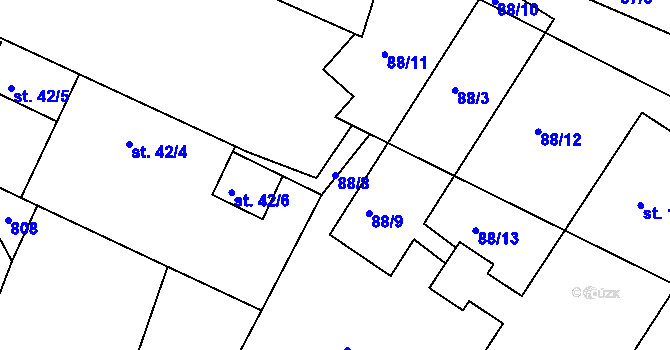 Parcela st. 88/8 v KÚ Pnětluky, Katastrální mapa