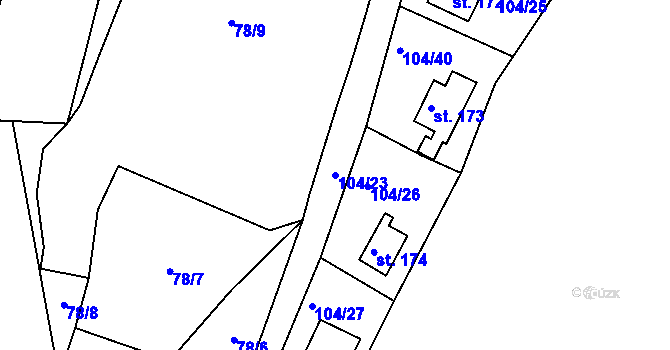 Parcela st. 104/23 v KÚ Pnětluky, Katastrální mapa