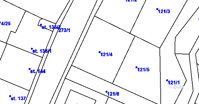 Parcela st. 121/4 v KÚ Pnětluky, Katastrální mapa