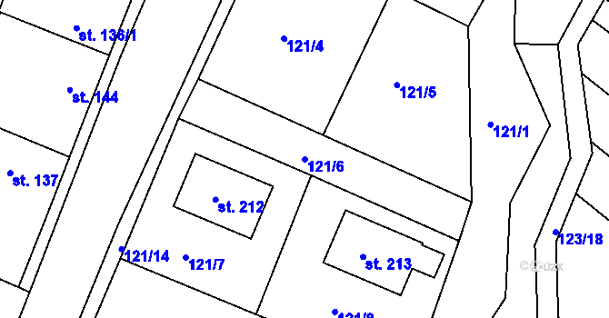 Parcela st. 121/6 v KÚ Pnětluky, Katastrální mapa
