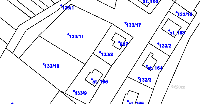 Parcela st. 133/8 v KÚ Pnětluky, Katastrální mapa