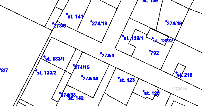 Parcela st. 274/1 v KÚ Pnětluky, Katastrální mapa