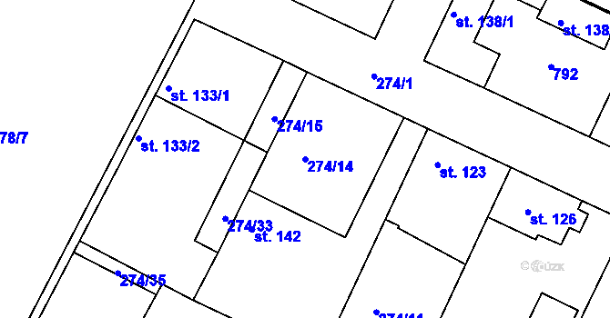 Parcela st. 274/14 v KÚ Pnětluky, Katastrální mapa