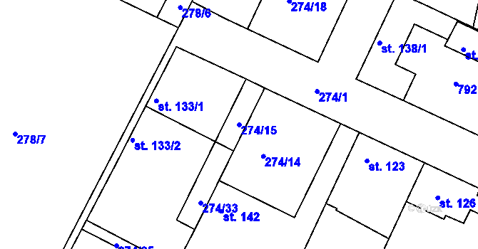 Parcela st. 274/15 v KÚ Pnětluky, Katastrální mapa