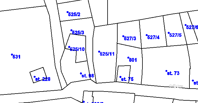 Parcela st. 525/11 v KÚ Pnětluky, Katastrální mapa